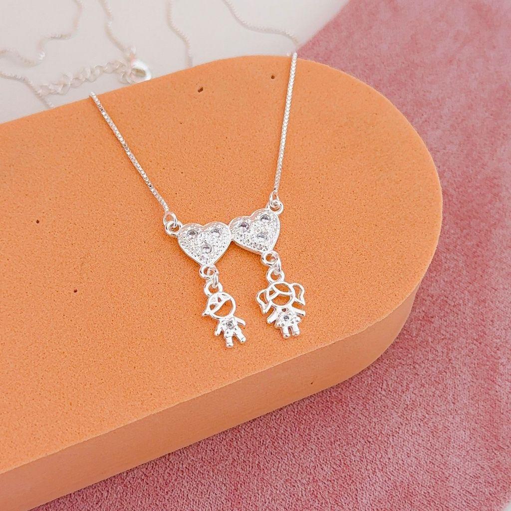 Colar Filhos Coração Folheado á Prata925 e Ouro18k