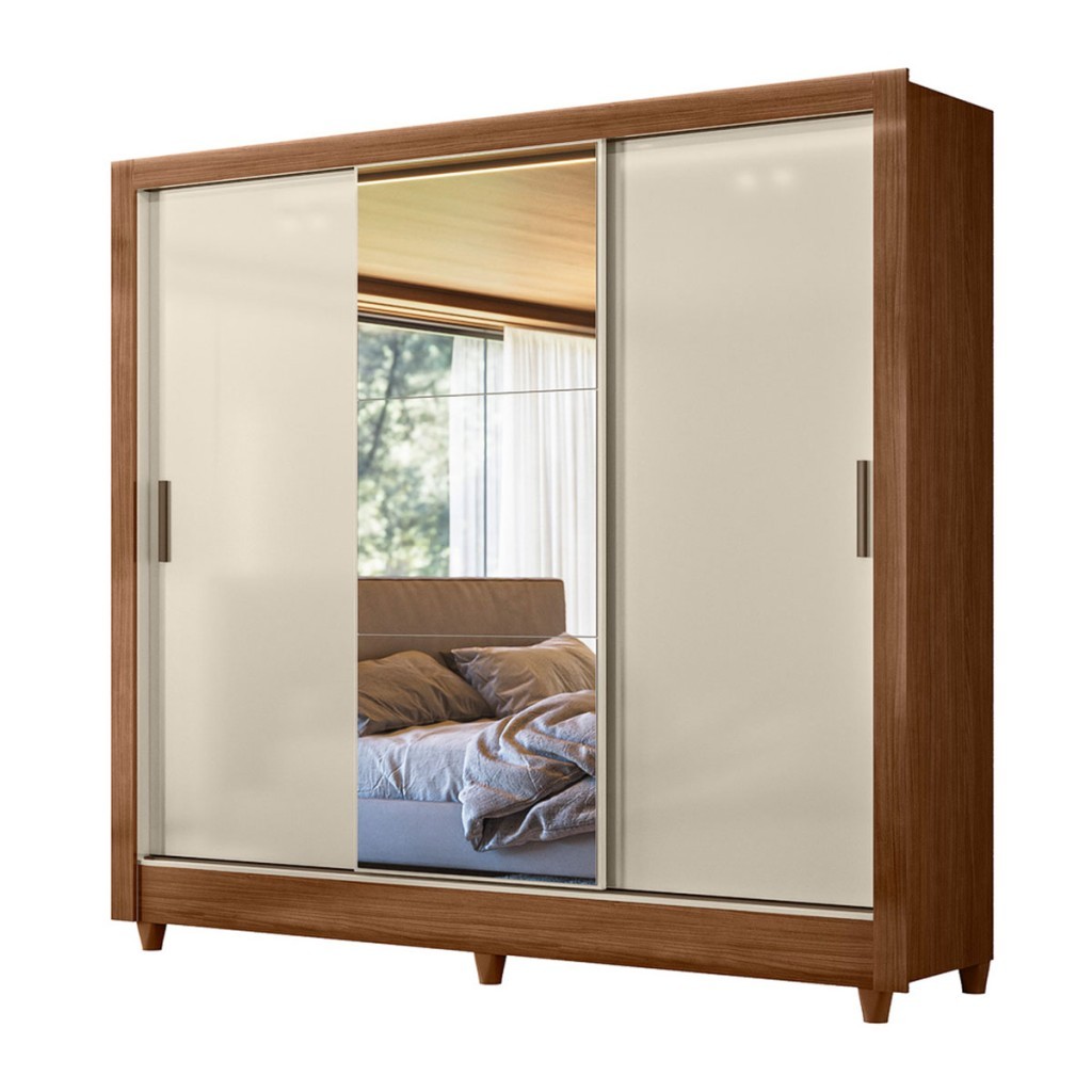 Guarda-Roupa Casal Office 3 Portas 2 Gavetas com Espelho - Pnr Móveis — imagem 2 de 2