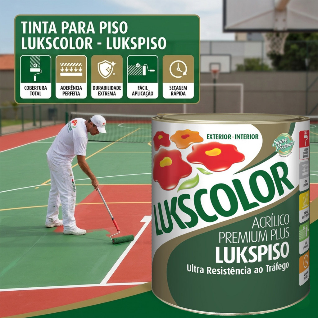 Tintas para Piso Lukspiso 900ml ou 3,6L Quadras Garagens Calçadas Ultra Resistência ao Tráfego