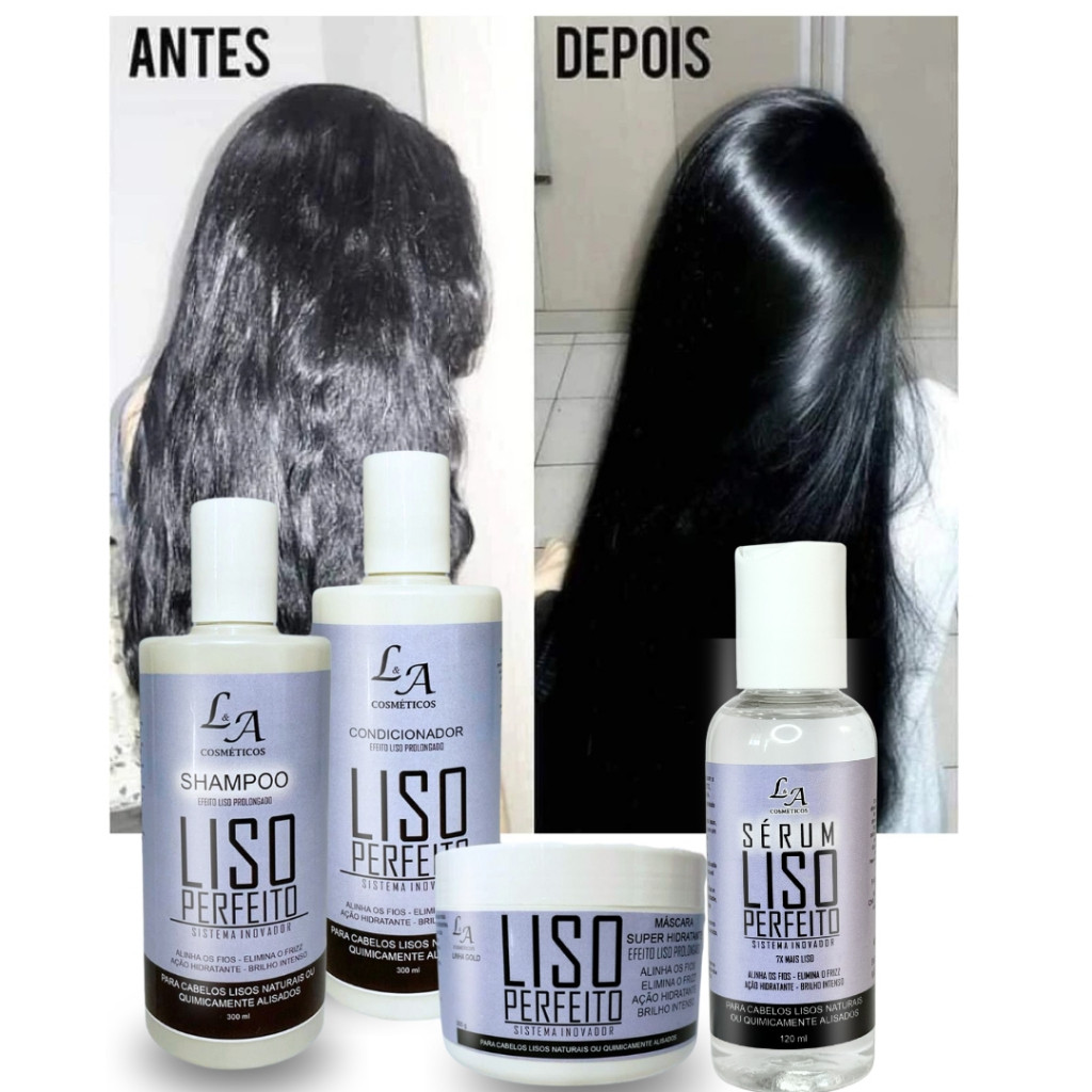 Combo Completo Liso Perfeito Shampoo Condicionador Máscara + Sérum Hidratante Efeito Progressiva