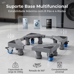 Suporte Para Geladeira / Maquina De Lavar E Fogão Inox Com Rodinhas Base 8 pes.