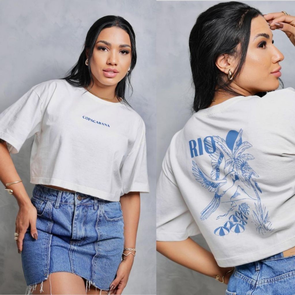 Cropped Oversized Estampas Diversas Camisa StreetWear Camiseta Feminina Blusa 100% Algodão Estilo Casual