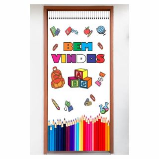 Capa de Porta em Tecido Sublimado 0,85x2,10 Volta as Aulas, ABC Temas Variados Helanca grossa em Oferta na Shopee