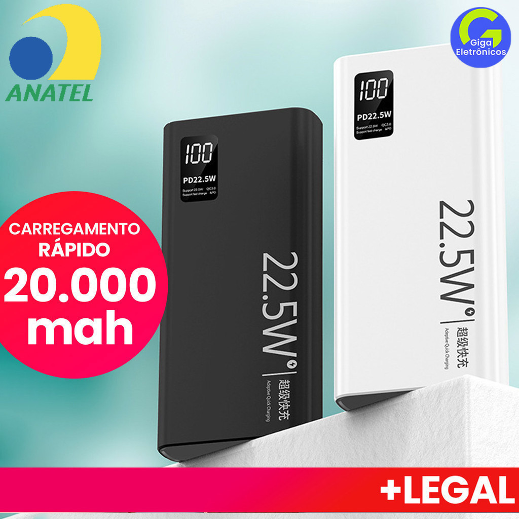 Carregador Portátil Turbo Power Bank 20000mah 22.5W Carregamento Rápido Com Tela Lcd 100% Original