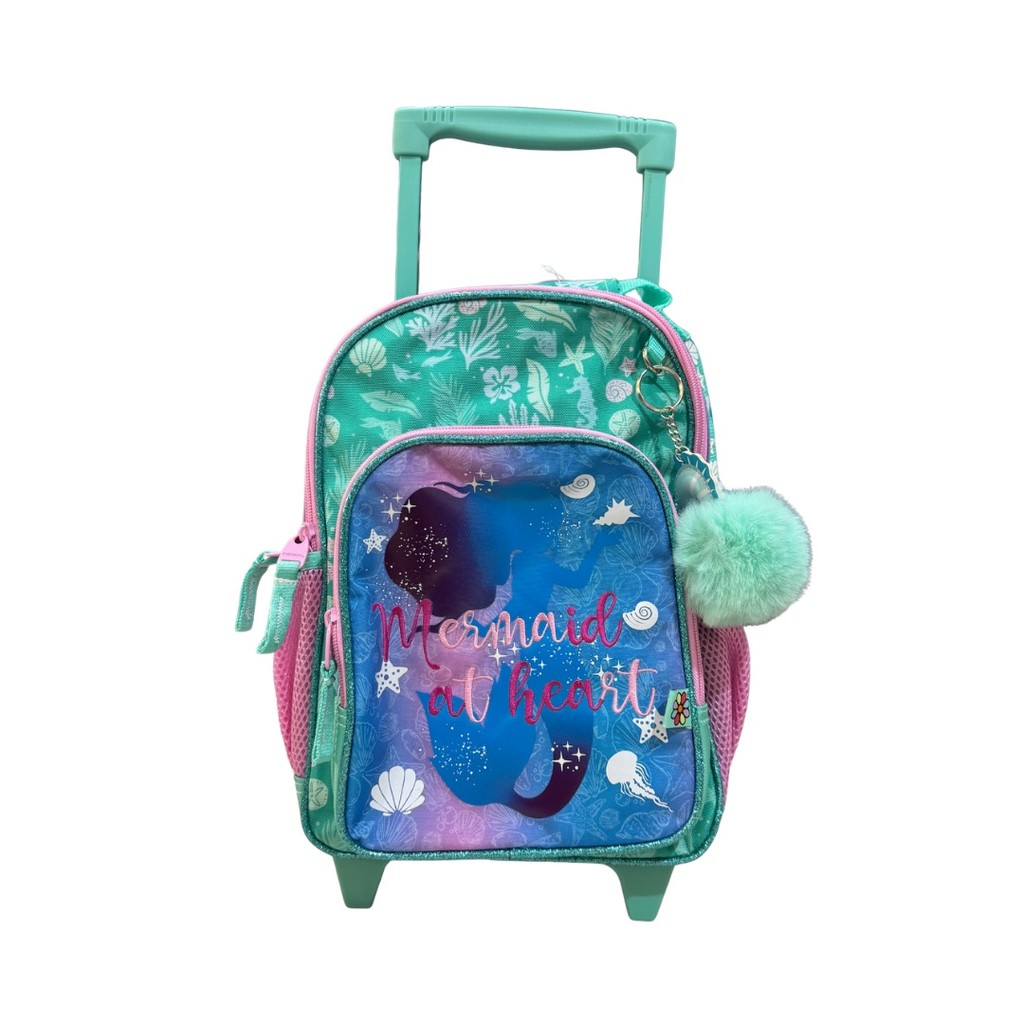 Mochila de Rodinha Chenson Sereia Com Pompom Estampa