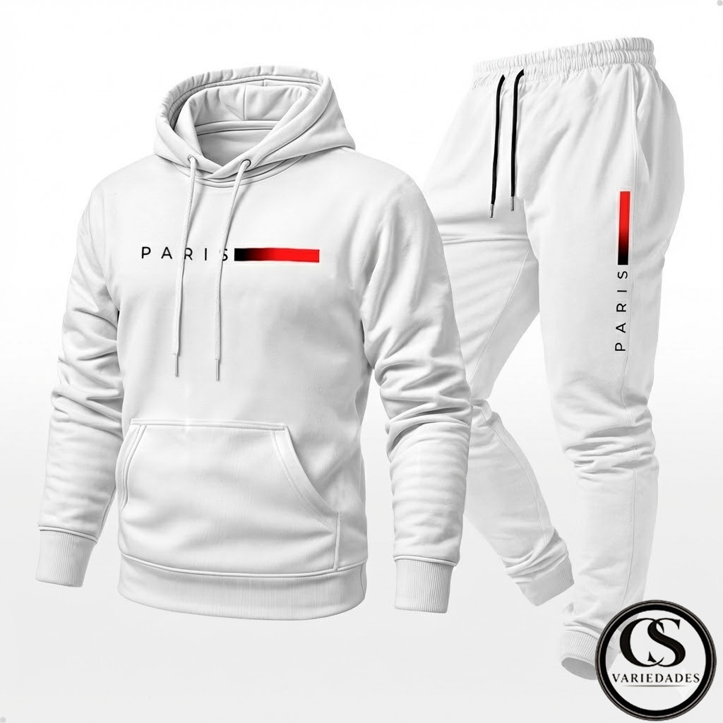 Detalhes do Conjunto Moletom Unissex Estampado Paris Calça e Blusa Com Capuz Bolso Blusa Canguru Unissex Diversas cores CS