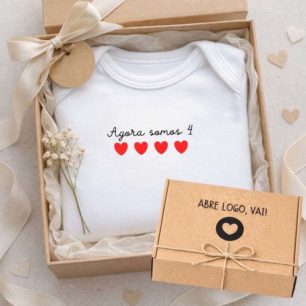 Kit Body Algodão Revelação Gravidez + Caixa Presente - Bc038 - Agora somos 4 em Oferta na Shopee