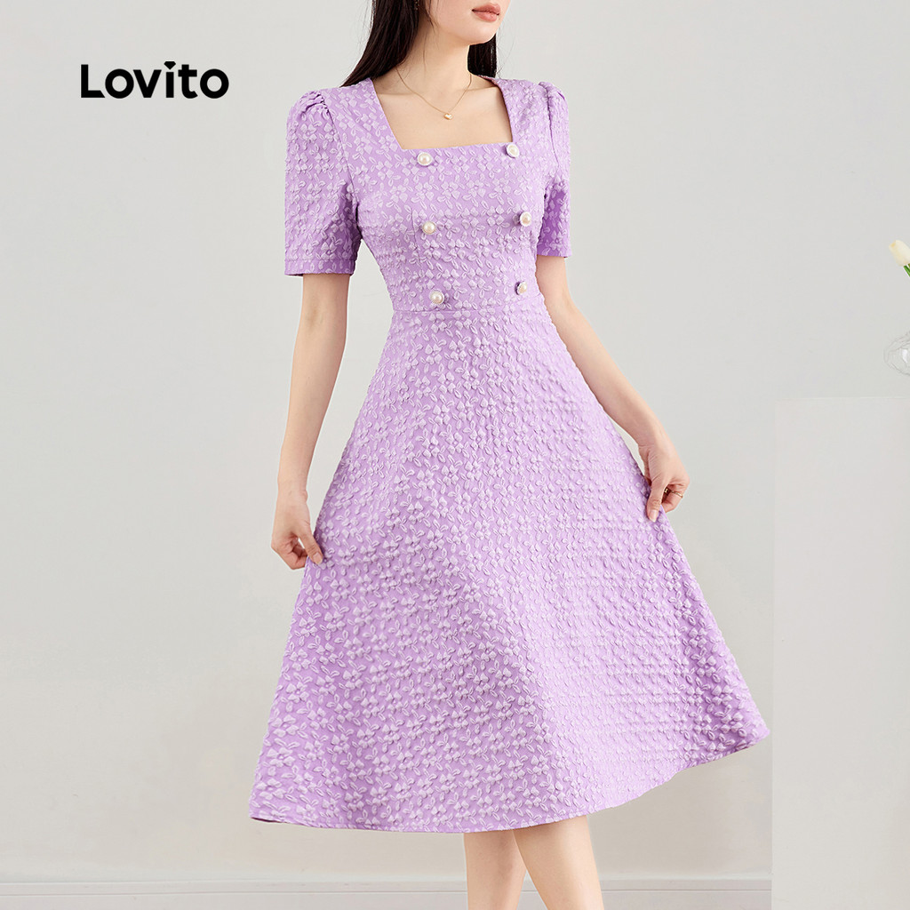 Lovito Vestido Elegante Jacquard Verão/Primavera Para Mulheres L124AD020 em Oferta na Shopee