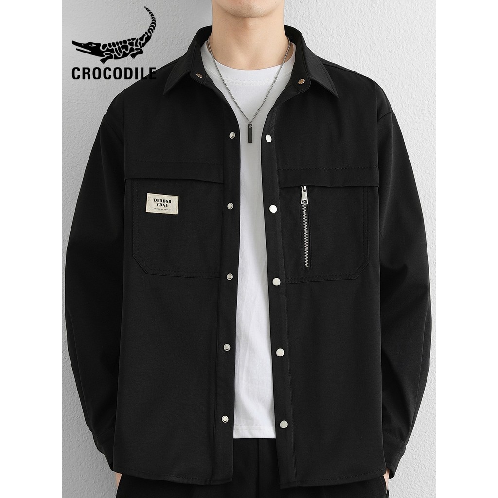 Camisa de crocodilo Workwear camisa de manga comprida masculina All-Match camisa Casual 2026 primavera outono High-End j