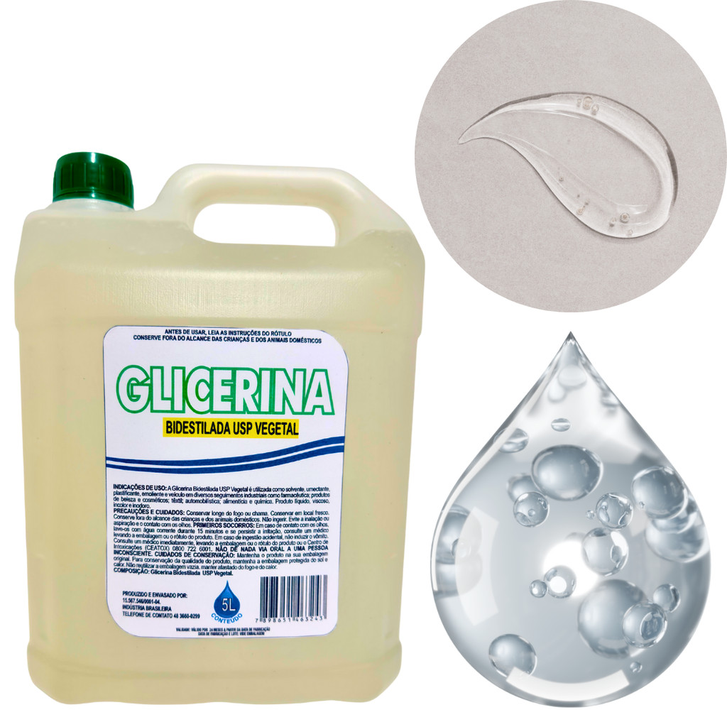 Umectante Glicerol Bidestilado USP Vegetal 6,4kg -solvente, lubrificante, plastificante, emoliente.