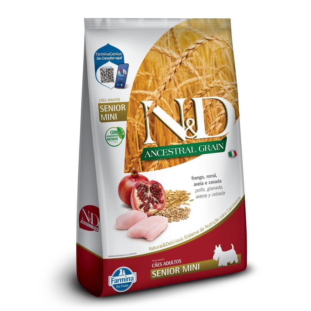 N&D Ancestral para Cães Idosos de Raças Mini e Pequenas Sabor Frango, Romã, Aveia e Cevada 800g em Oferta na Shopee