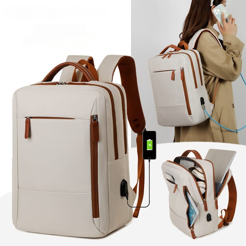 Mochila Impermeável com Porta USB, Bolsa para Laptop com Grande Capacidade, Mochila de Viagem e Negócios