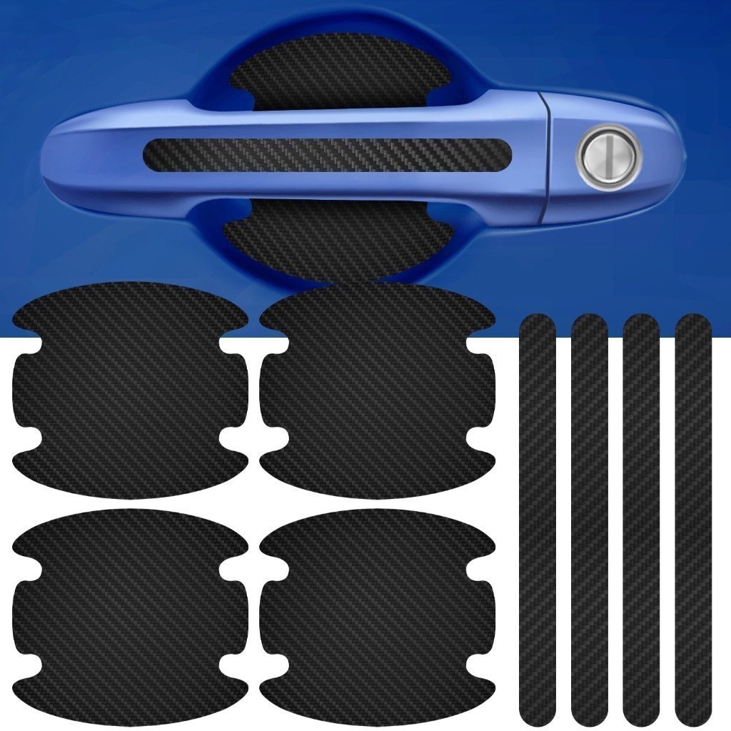 Kit Adesivo Protetor Maçaneta de Porta Fibra de Carbono Carro Anti Arranhões 8 Unidades
