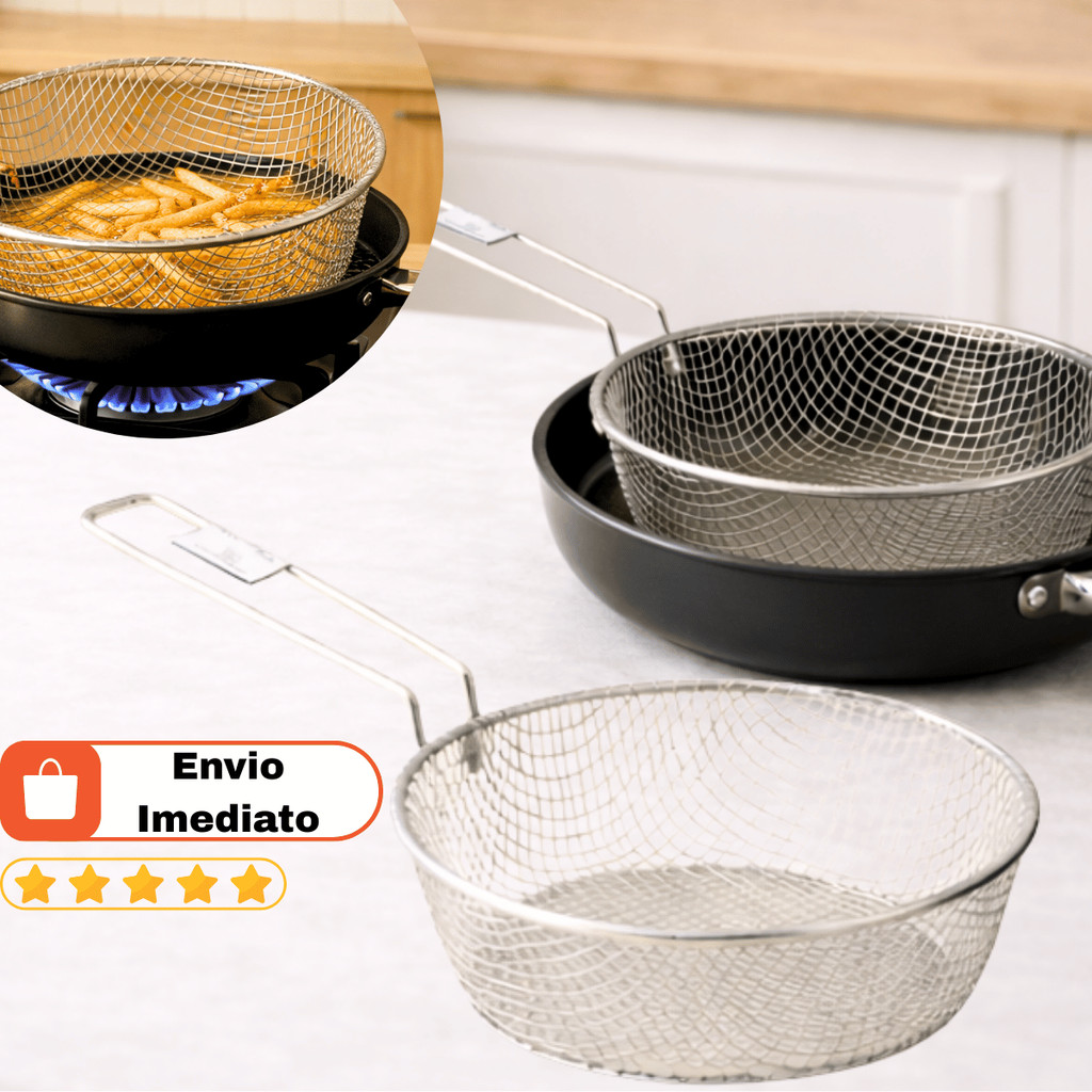Cesto Para Fritura Escorredor de óleo Inox Utensílio Fritadeira Para Batata Frita, Nugetts, bolinhos