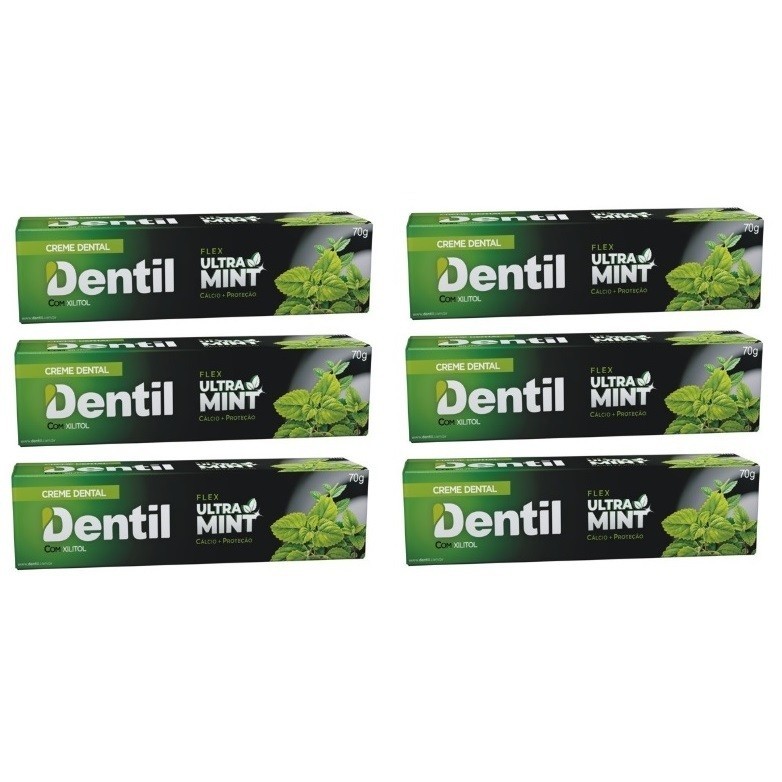 Kit c/ 6 Creme Dental Ultra Mint Refrescante Sem Fluor Dentil 70g em Oferta na Shopee