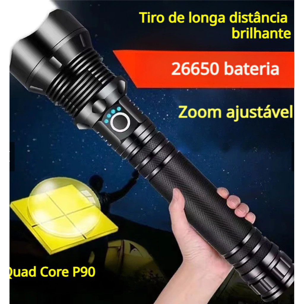 Lanterna Super Potente T9 P50 Tática Mais Forte Do Mundo Potente Sitio Fazenda Acampamento Camping Segurança