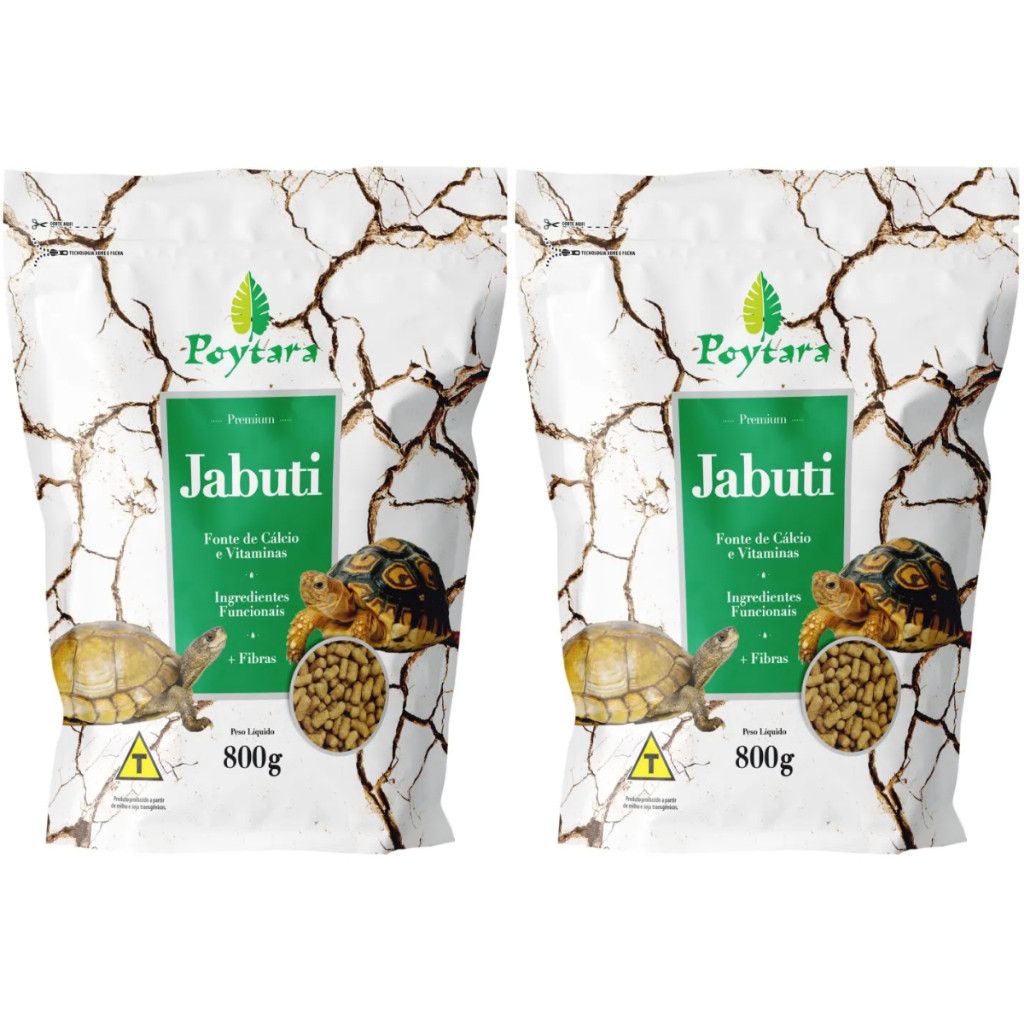 Kit 2 Ração Jabuti 800g Poytara Tartarugas Terrestre