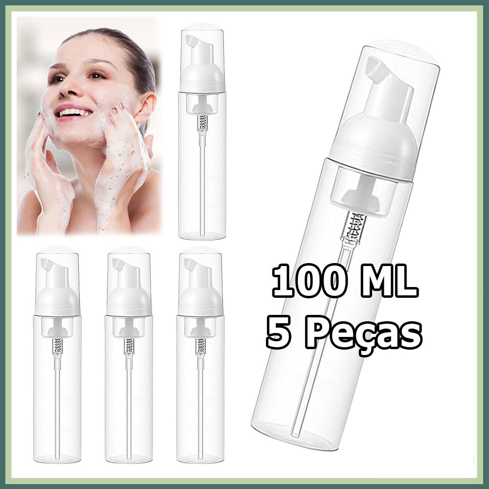 5x Frasco com bomba espuma frasco plástico vazio frasco portátil com espuma desinfetante para as mãos recarregável 100ml