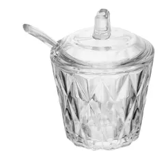 Açucareiro com Colher Diamond Cristal Lyor para Cozinha Mesa Posta Decoração Sala Café Presente Elegante Sofisticado Boa