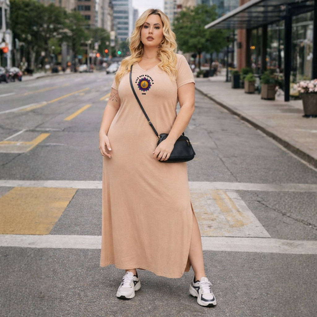 Vestido Longo Plus Size Reiki Namastê Soltinho Não Marca Fenda Lateral