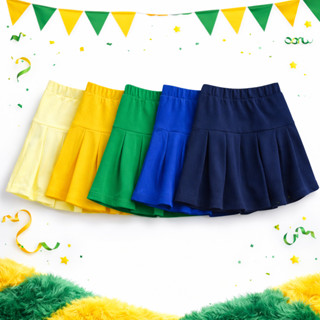 Saia Short Infantil Juvenil de Pregas Piquê Lisa Copa Cores do Brasil em Oferta na Shopee