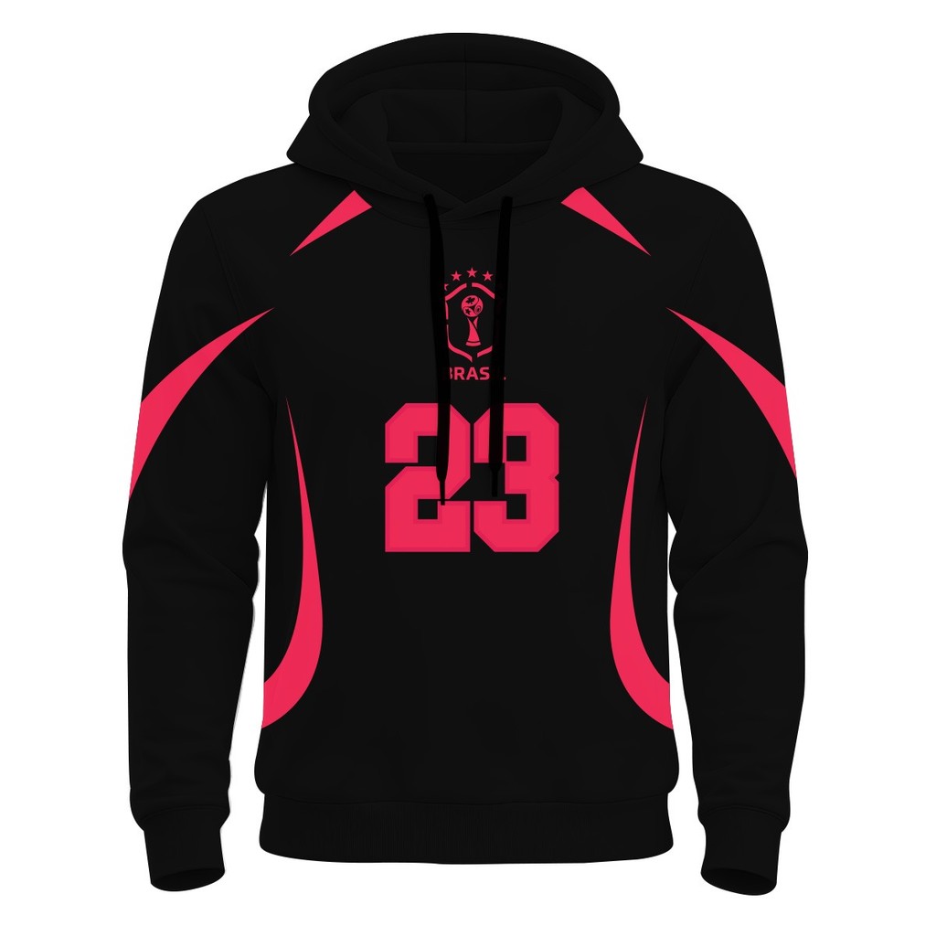 Moletom Masculino 3D Poliéster Futebol Copa Mundial Torcedor Seleção Brasil Preto Rosa Pink Gol Frio Copinha
