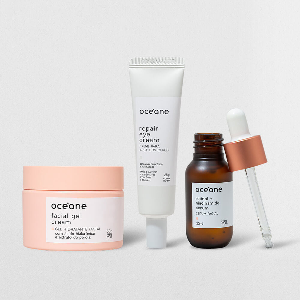 Kit Pele Perfeita - Creme para Área Dos Olhos + Gel Hidratante + Sérum Facial Retinol e Niacinamida (3 Produtos)