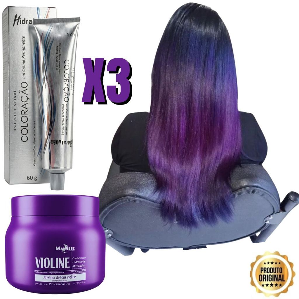 Tinta de Cabelo Roxo Kit Mairibel Violine 66.226 com Matizador e Cobertura de Brancos | Garanta Já