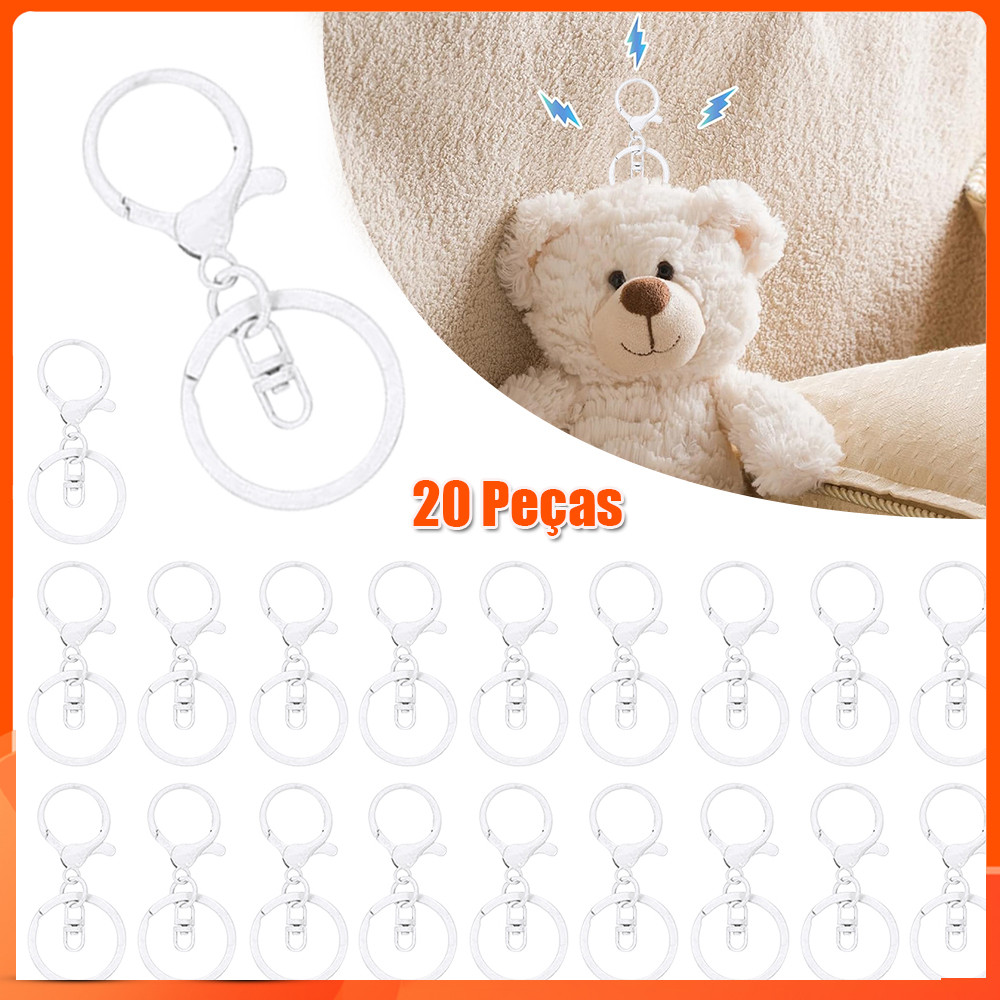 20 peças 30mm Argola para chaveiro de ganchos de chaveiro de faça você mesmo chaveiro joias acessórios de fivela Branco