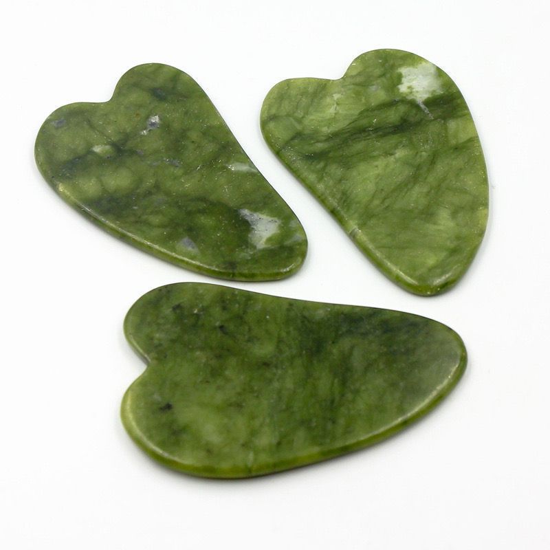 Placas Massageadoras Gua Sha em Pedra Natural – Jade/ Quartzo Verde e Aventurina Facial - WANG