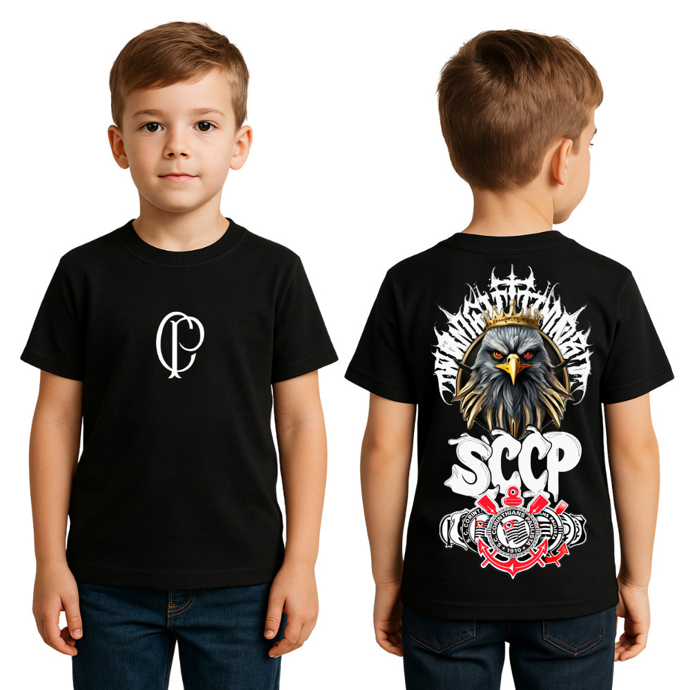 Camiseta Gaviões Tshirt Corinthians Moda Infantil Torcedor Camisa Para Criança 100% Algodão