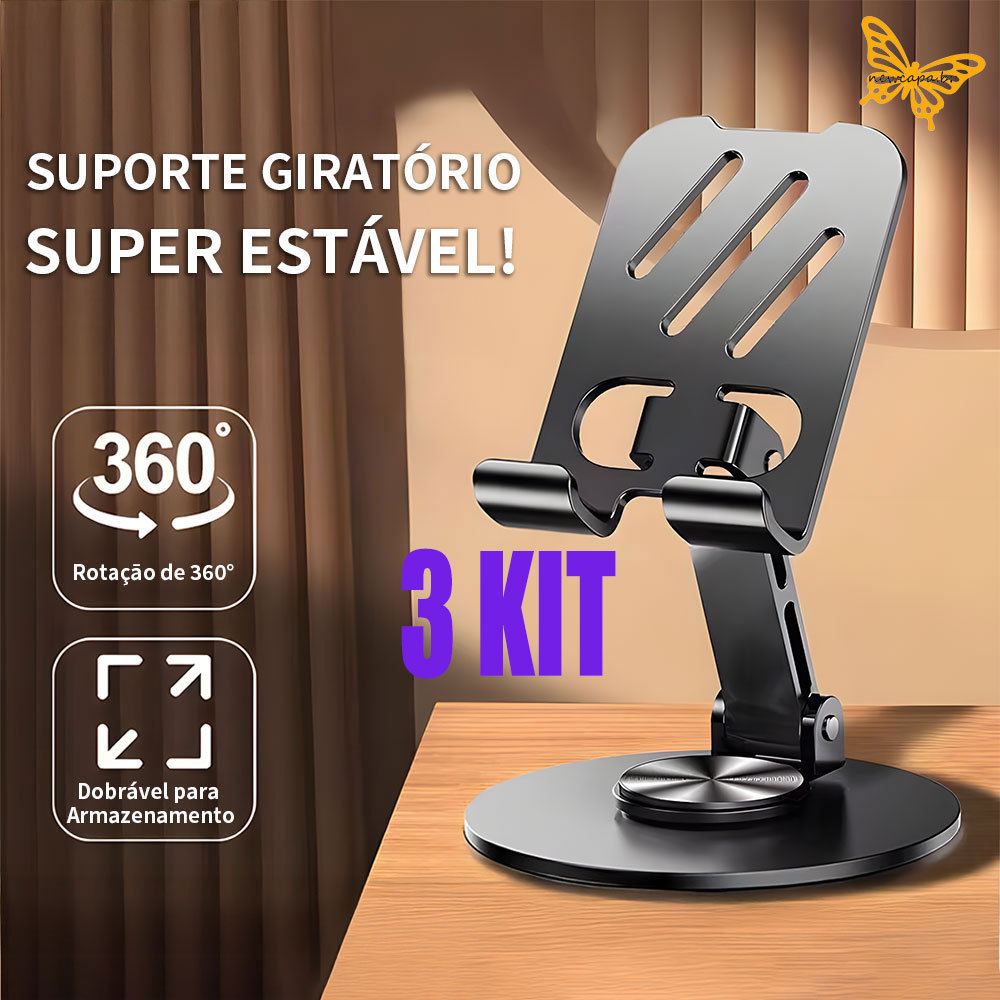 KIT 3 Suporte Portátil Aluminio De Mesa Base Rotatoria Ajustavel 360° Para Celular Smartphonese Tablets ZJ002