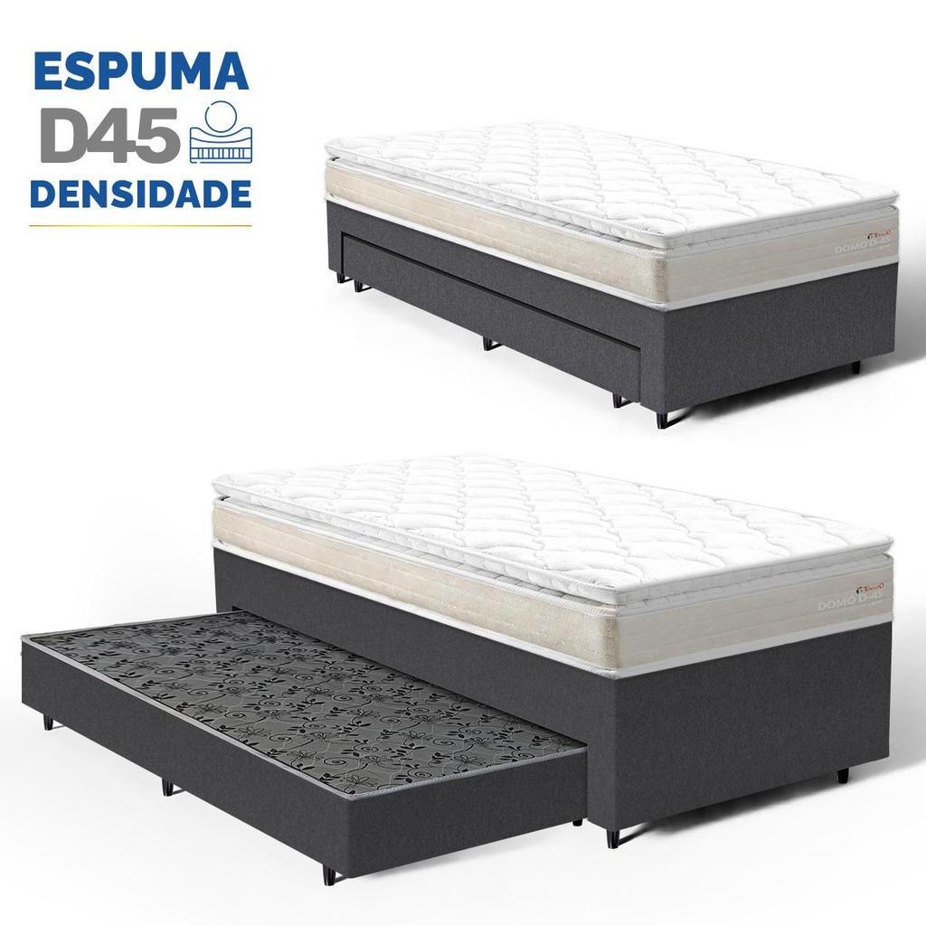 Cama Box com Colchão de Espuma D45 Pillow Top Ortopédico Domo + Auxiliar de Molas Solteiro 88cm