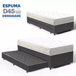 Cama Box com Colchão de Espuma D45 Pillow Top Ortopédico Domo + Auxiliar de Molas Solteiro 88cm