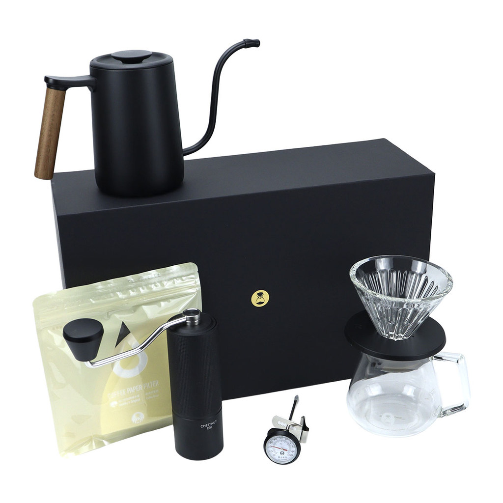 Kit Timemore Completo Moedor C3S Chaleira Cabo Madeira Jarra Coador Filtro 01 Termômetro Presente