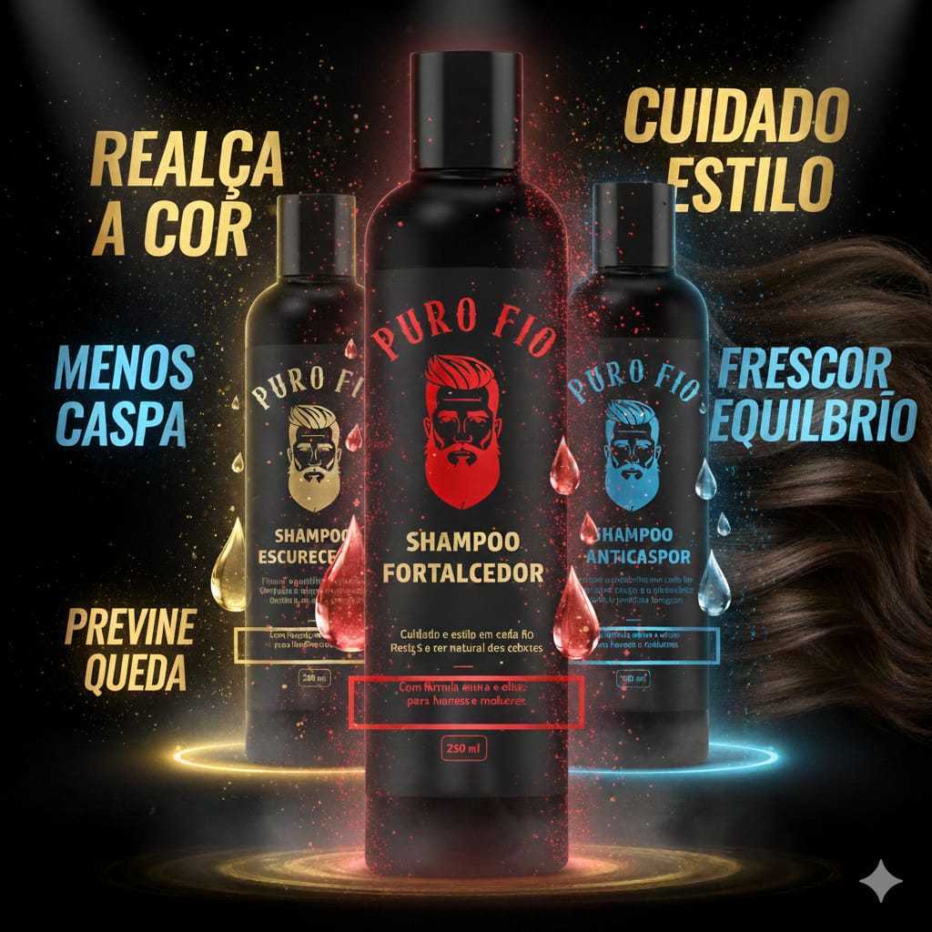 Kit 1 Shampoo de cada Puro Fio  - Fortificante | Anticaspa | Escurecedor Combo Cuidado Capilar