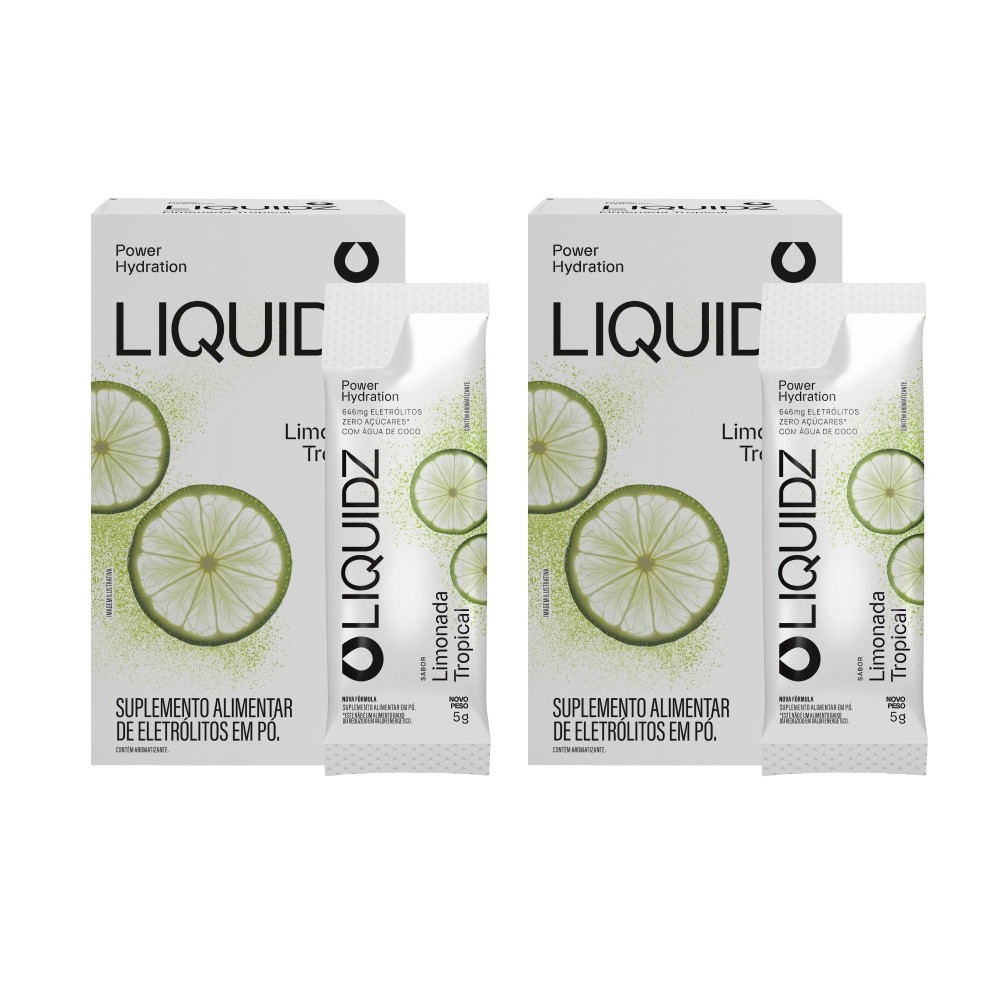 LIQUIDZ® - Eletrólitos Zero Açúcares - Limonada Tropical- Kit 2 Caixas - 12 sachês