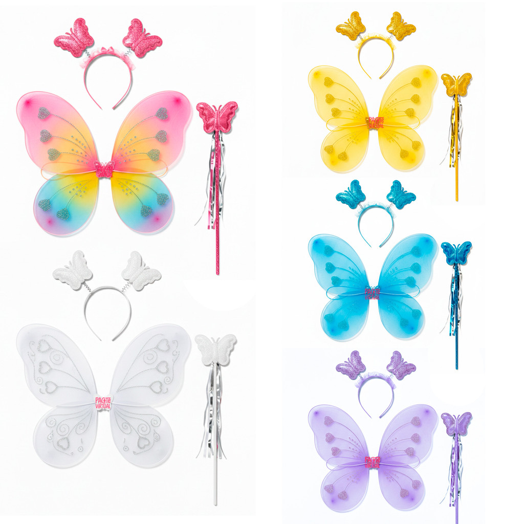 Kit Asa De Borboleta Fada Infantil Adulto Carnaval Festa Fantasia Tiara Borboleta