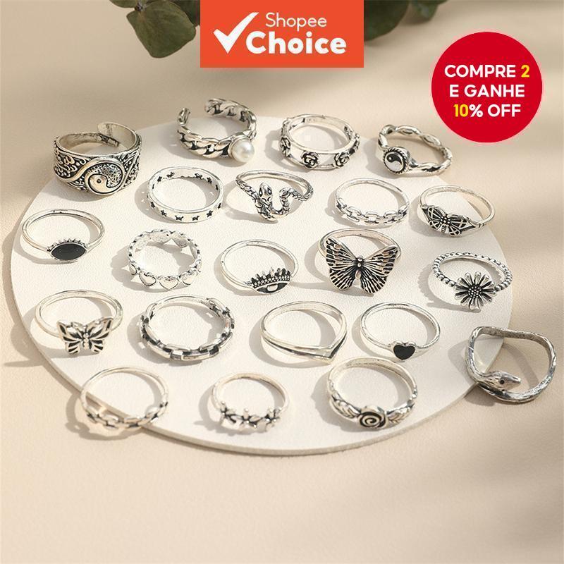 Conjunto De Anel De Borboleta Boho De 21 Peças Joias Geométricas Empilháveis Para Uso Diário Feminino