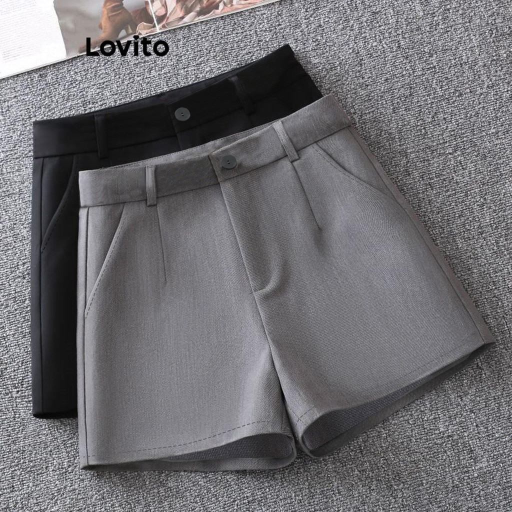 Lovito Shorts Elegantes Com Bolso Liso E Shorts Básicos Para Mulheres LNL74448 em Oferta na Shopee
