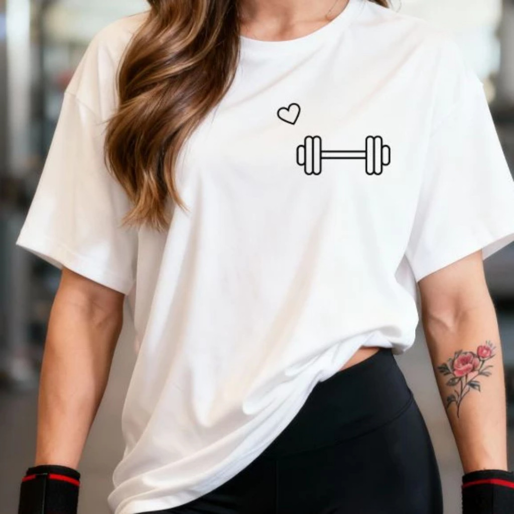 Camisetão T-shirt Oversized 100% Algodão Feminina Gym Treino Academia Fitness Musculação halter