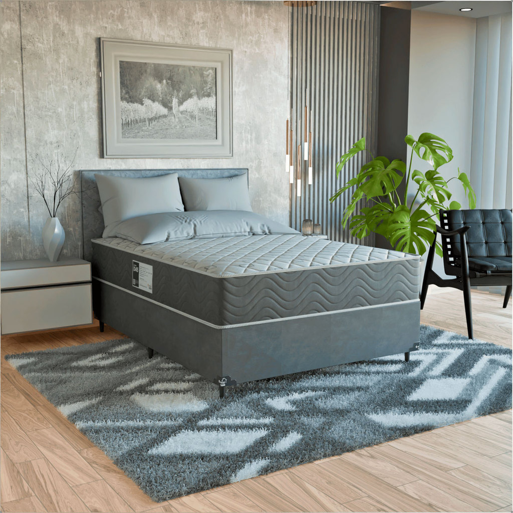 Cama Box Viúva + Colchão Prime Espuma D45 Suede Cinza