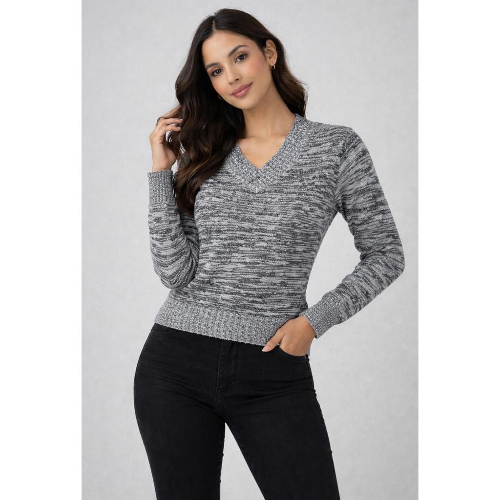 Blusa Feminina Trico Manga Longa Gola V Tricot Inverno
