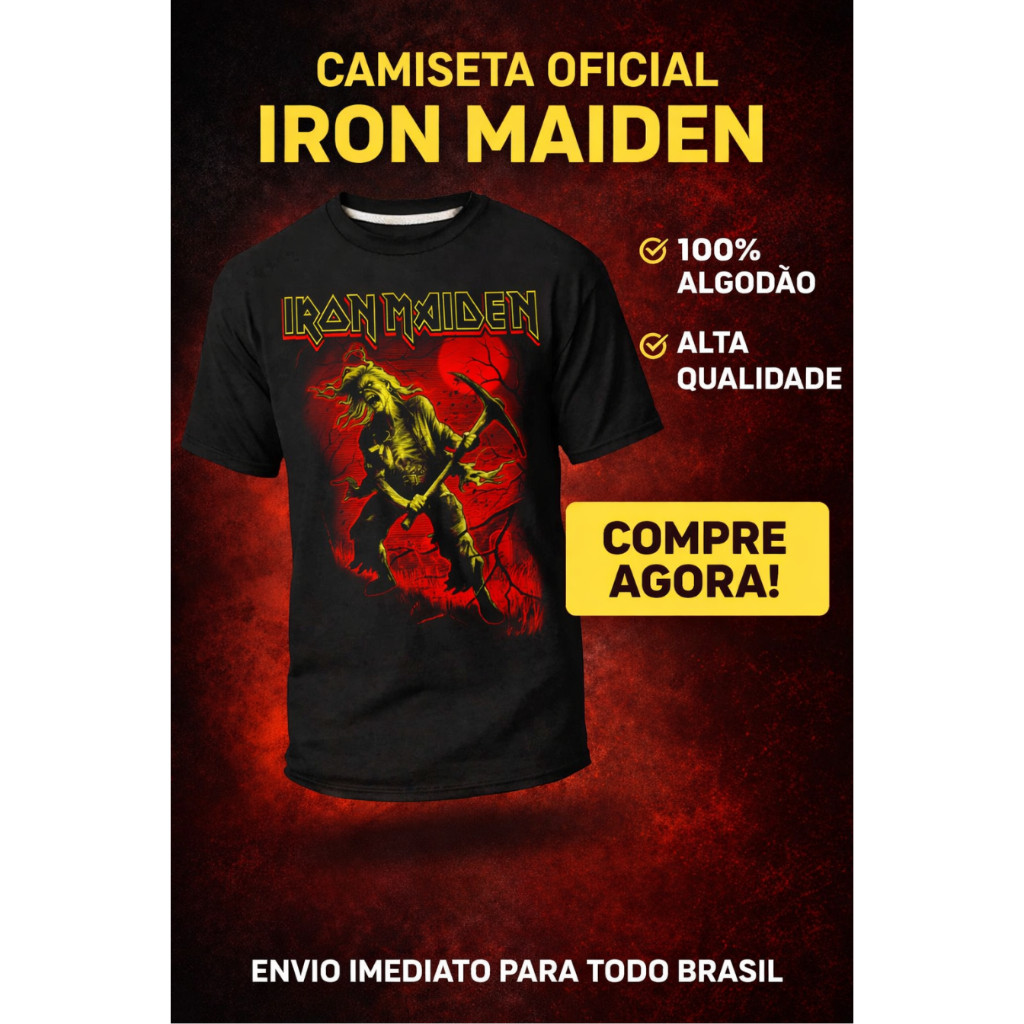 Camiseta 100% Algodão Iron Maiden – Diversas Estampas Disponíveis 100% Algodão Envio Imediato