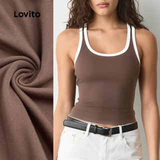 Lovito Casual Top Colorblock Primavera/verão Marrom para Mulheres L178LD079 em Oferta na Shopee