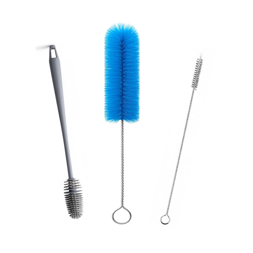 Kit 3 Escovas Limpeza Multiuso Garrafa Louça Para Lavar Mamadeira Cabo Longo Cozinha