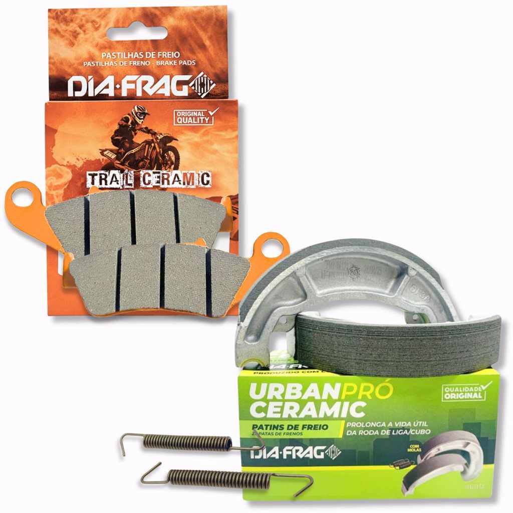 Kit Pastilhas de Freio + Lonas Cerâmica Crf 230 / Nxr 150 Bros / Biz 125 Medida 0.25 Diafrag