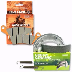 Kit Pastilhas de Freio + Lonas Cerâmica Crf 230 / Nxr 150 Bros / Biz 125 Medida 0.25 Diafrag