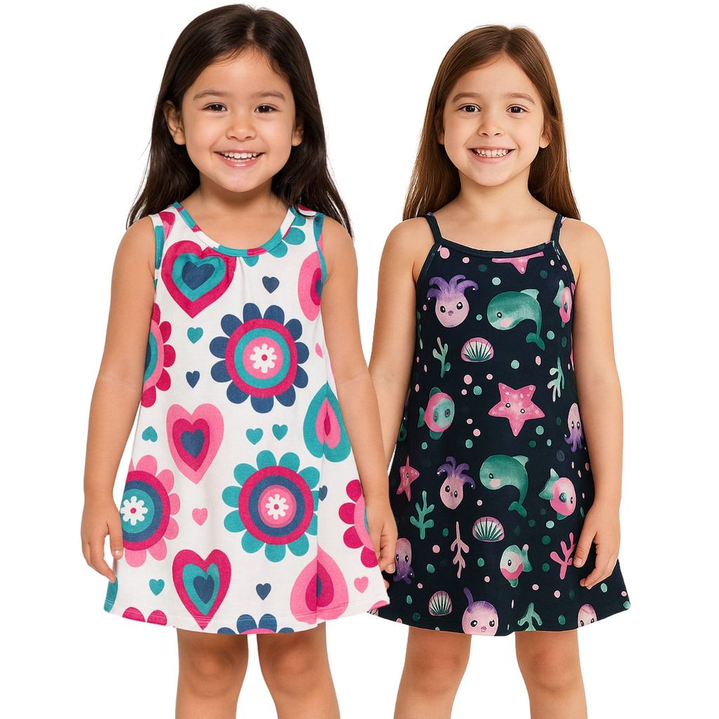 Kit 2 Vestidos Infantil Menina Verão Kyly Verão Estampado 5 em Oferta na Shopee