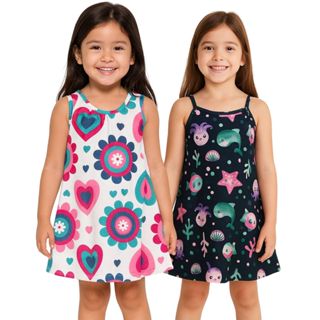 Kit 2 Vestidos Infantil Menina Verão Kyly Verão Estampado 5 em Oferta na Shopee
